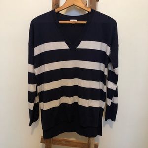 Navy and White Striped Vneck Sweater
